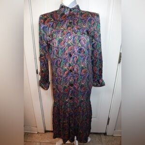 Julie Francis 80s Silk Long Sleeve Midi Dress SIZE 12